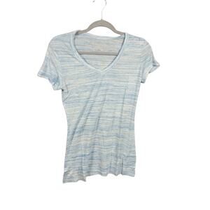 Fitwear Womens M+ Blue White Striped V Neck Short Sleeve Tee NWT
